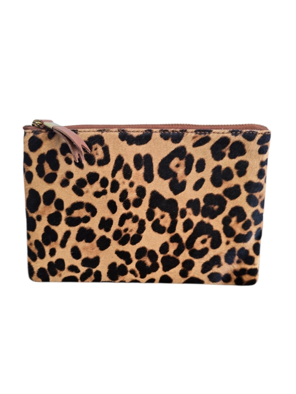 Madewell Black Brown Leopard Print Calf Hair Leather Zip Pouch